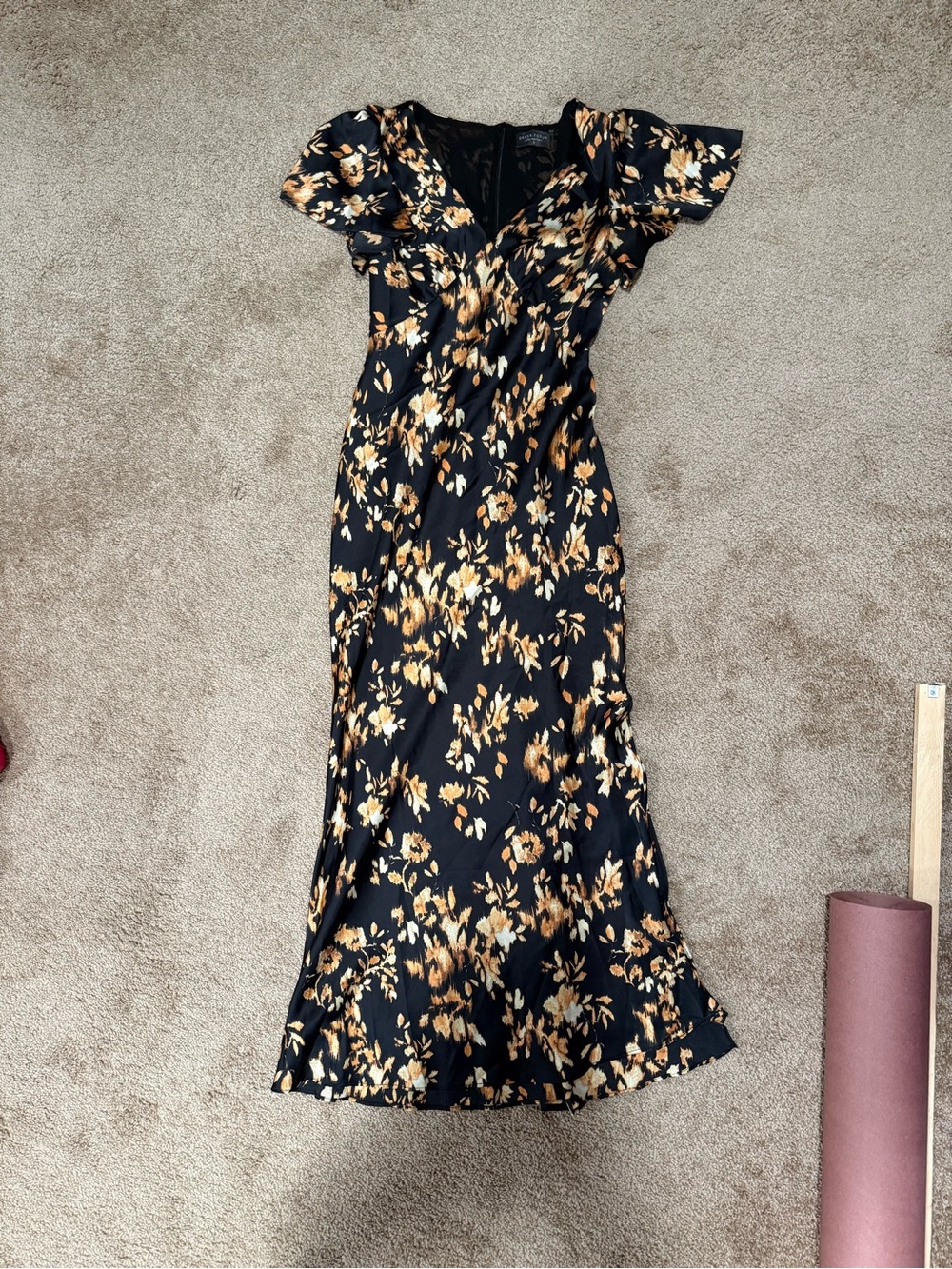 Dress Forum Black Midi Dress with Tan Floral Print